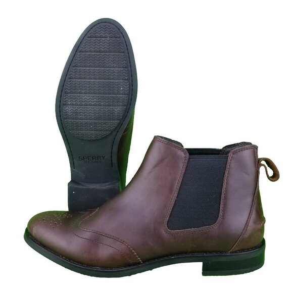 ✅Sperry Top Sider Fairpoint Chelsea Boot Brown Leather Wingtip Pull On Womens 10 - Picture 2 of 14